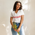Aloha Hawaii Flowers Print vintage graphic, printed on a SodaPop Cool v-neck t-shirt.