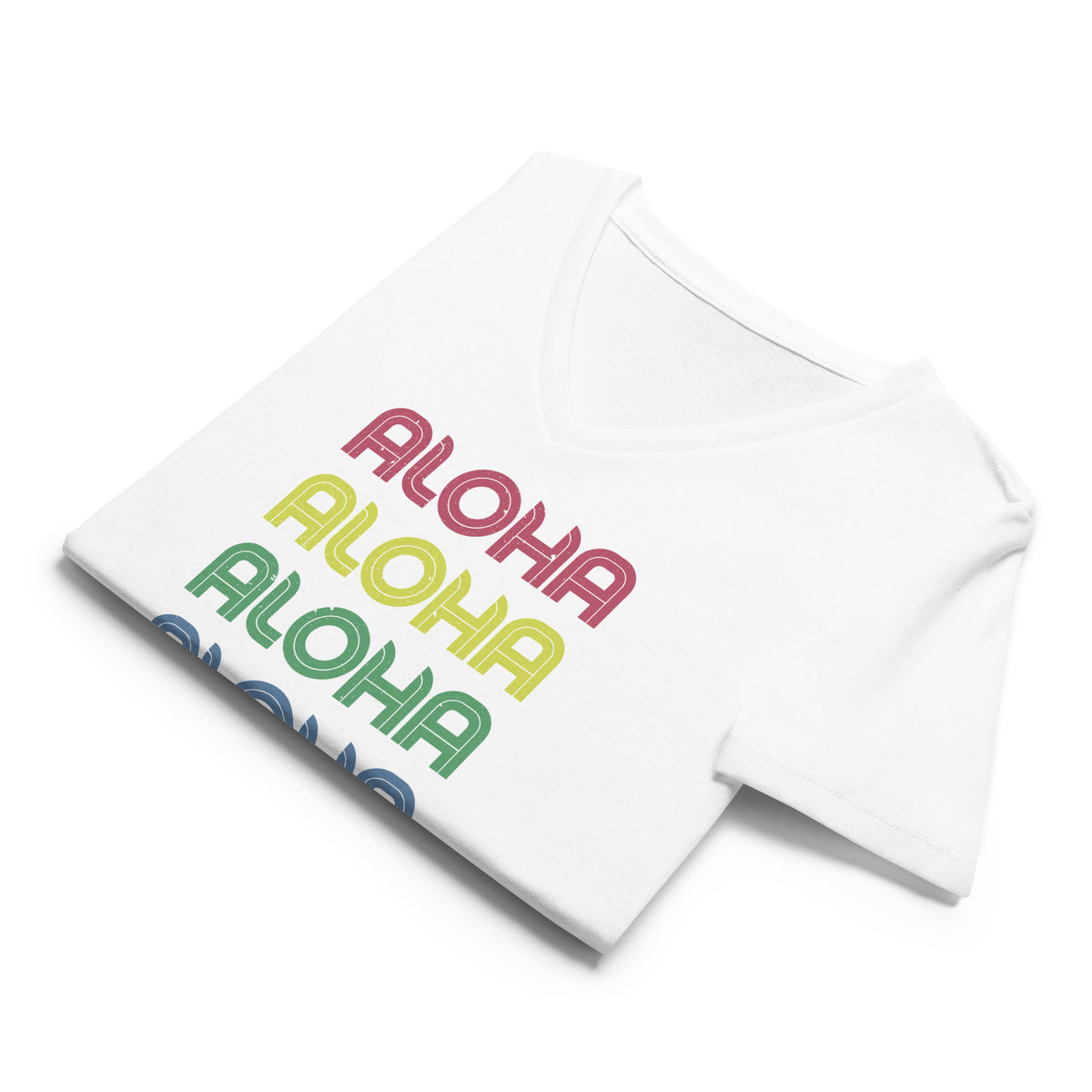 Aloha Hawaii Colors x 4 vintage graphic, printed on a SodaPop Cool v-neck t-shirt.
