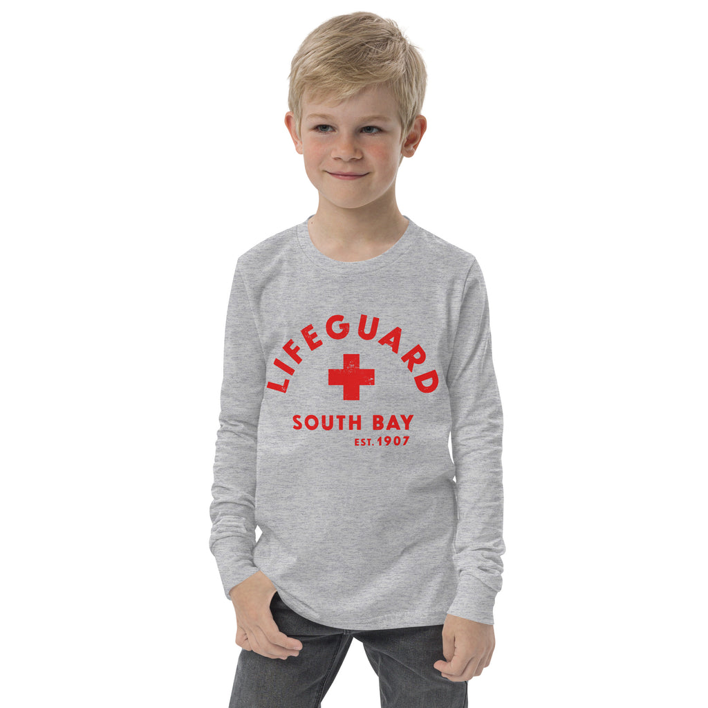 Lifeguard South Bay California 1907 vintage graphic, printed on a SodaPop Cool long sleeve tee.