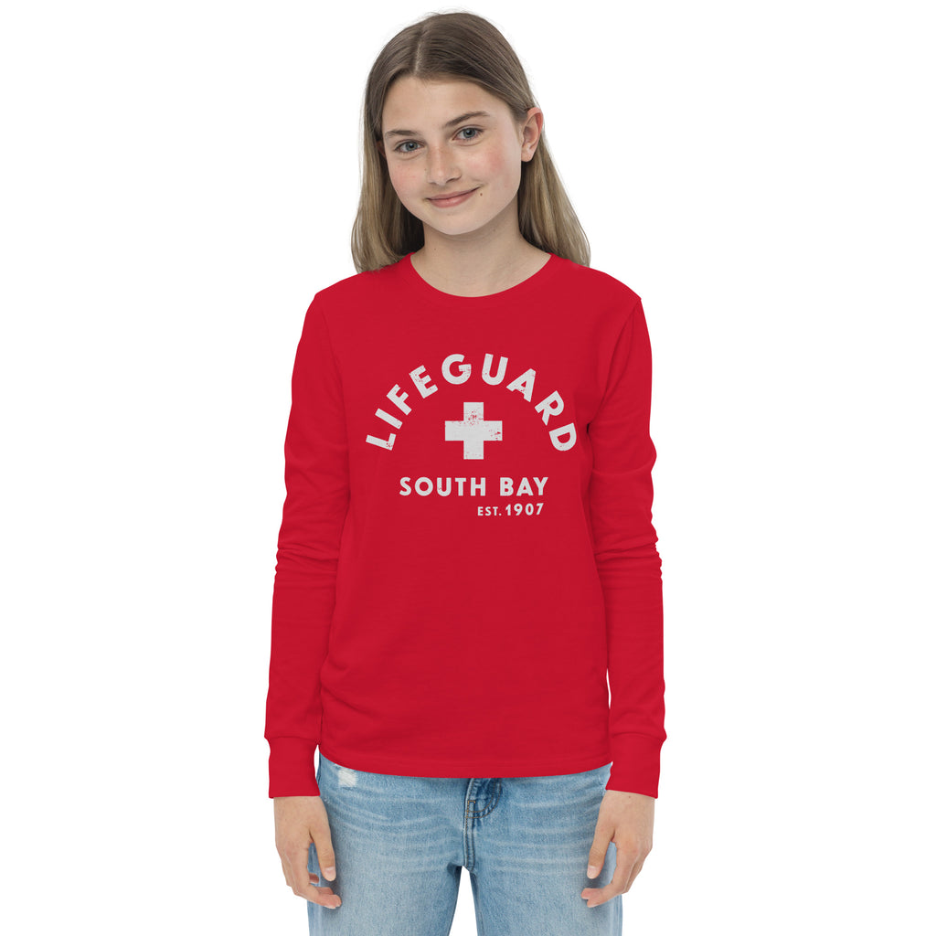 Lifeguard South Bay California 1907 vintage graphic, printed on a SodaPop Cool long sleeve tee.