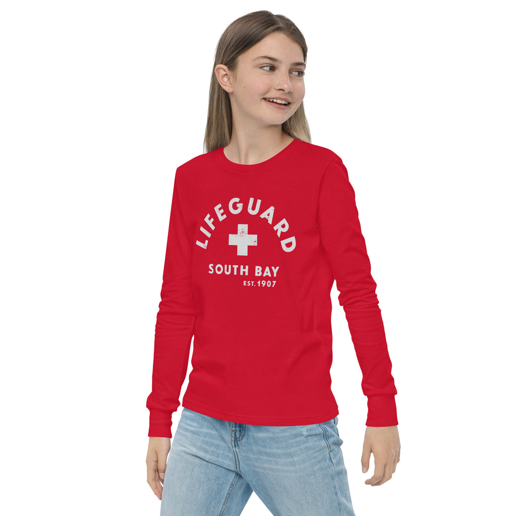 Lifeguard South Bay California 1907 vintage graphic, printed on a SodaPop Cool long sleeve tee.