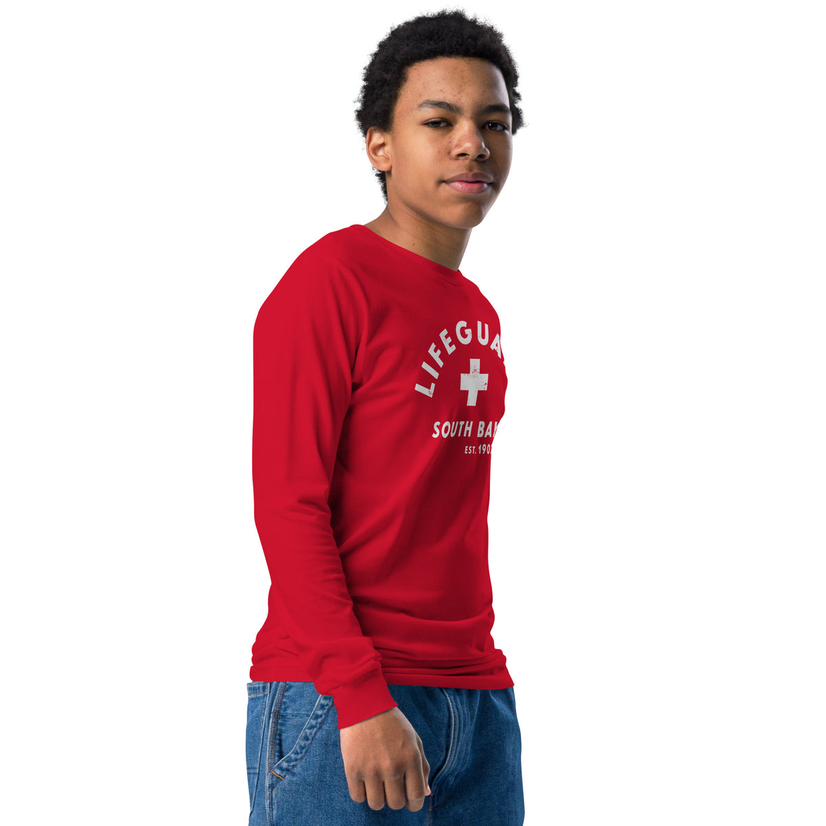 Lifeguard South Bay California 1907 vintage graphic, printed on a SodaPop Cool long sleeve tee.