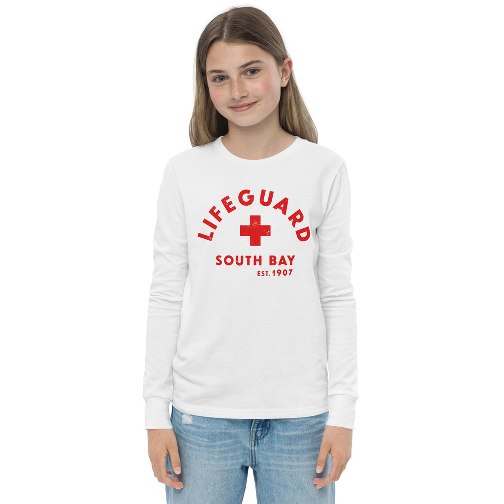 Lifeguard South Bay California 1907 vintage graphic, printed on a SodaPop Cool long sleeve tee.