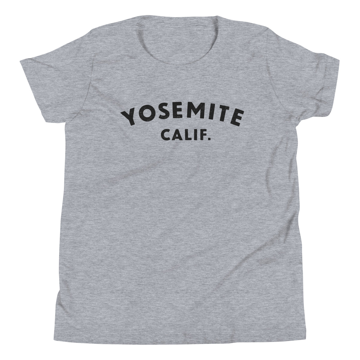 "Yosemite National Park" in vintage park-service lettering, printed on a SodaPop Cool kids t-shirt.