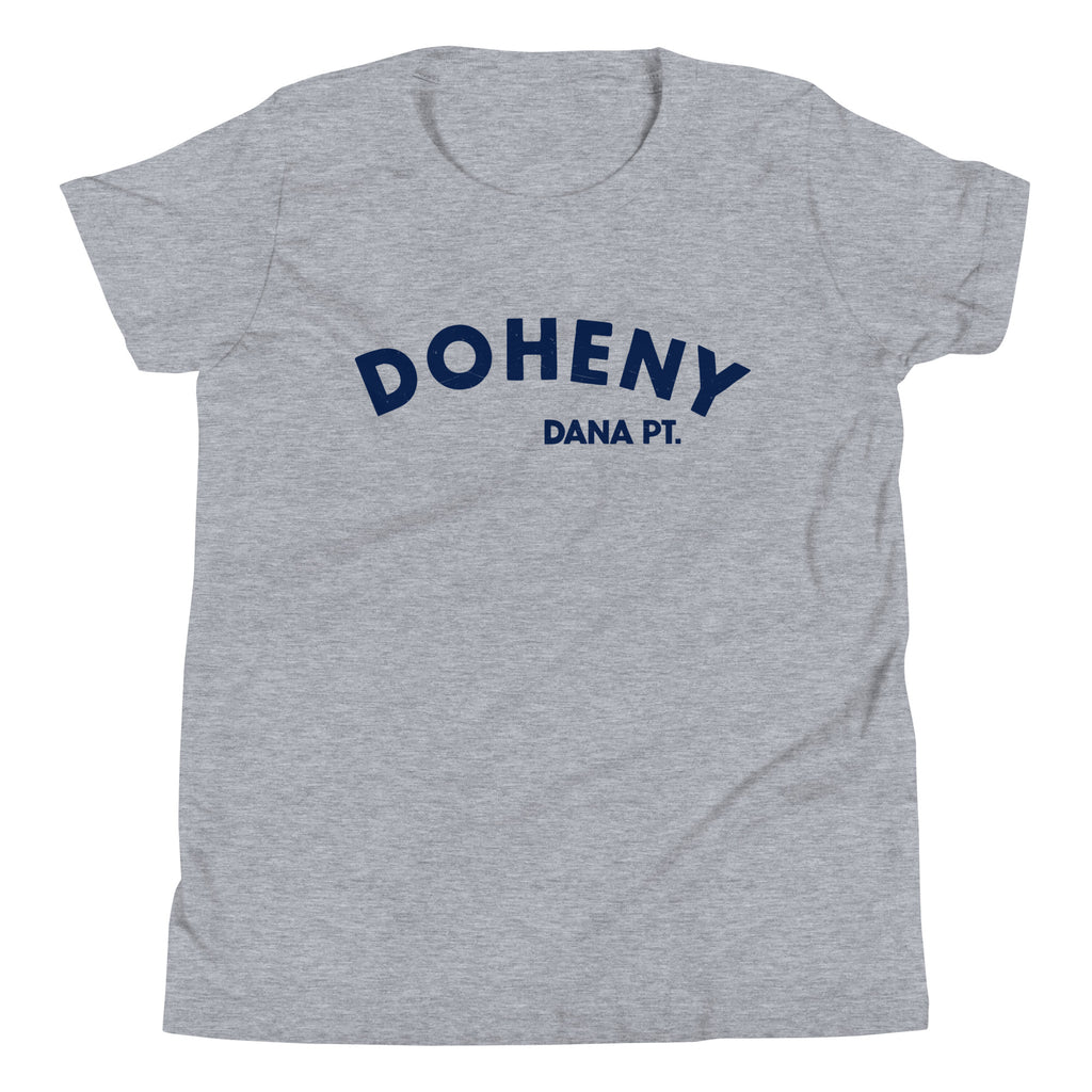 "Doheny Dana Point" in vintage California surf lettering, printed on a SodaPop Cool kids t-shirt.