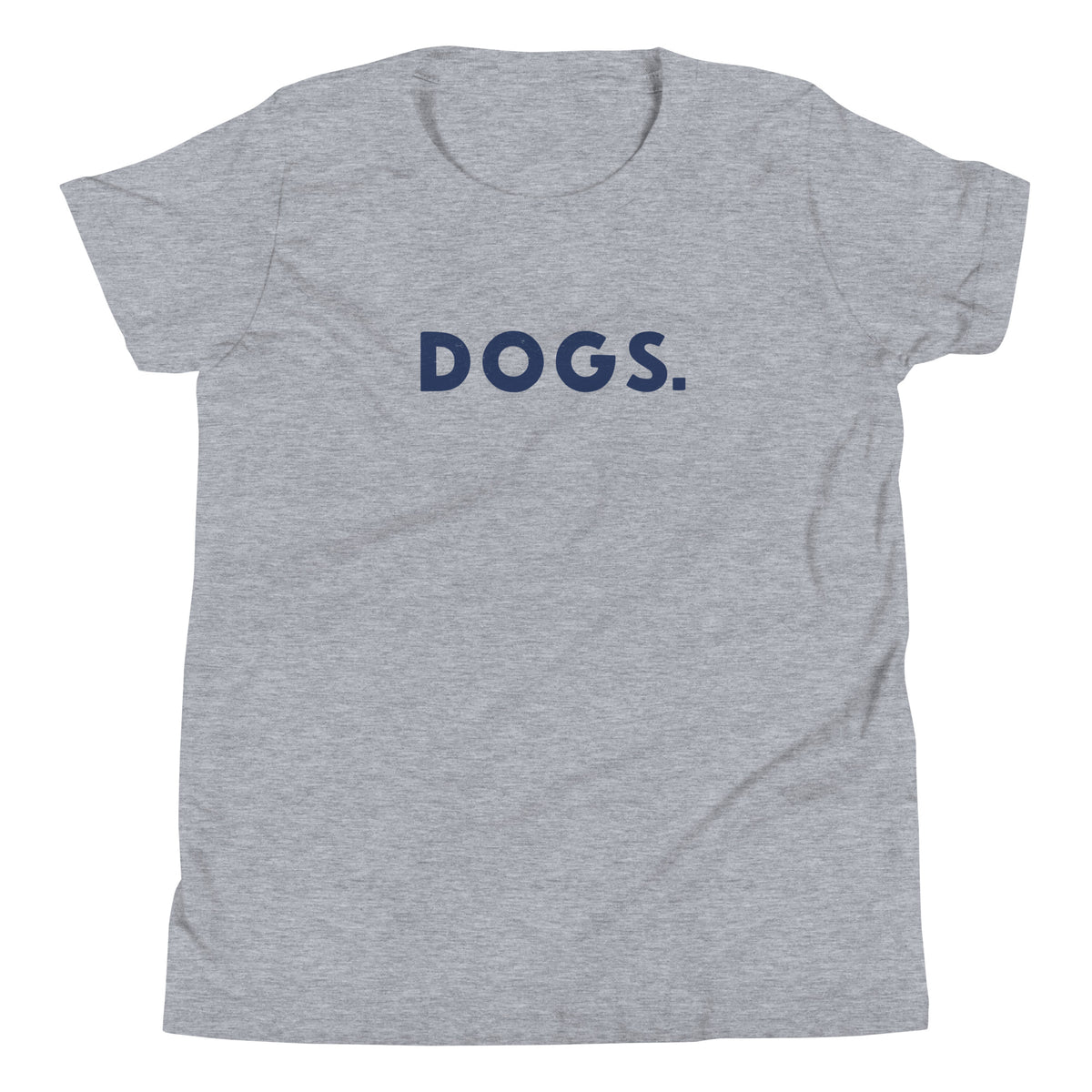 The word "Dogs." with a full stop, in vintage print styling, printed on a SodaPop Cool kids t-shirt.