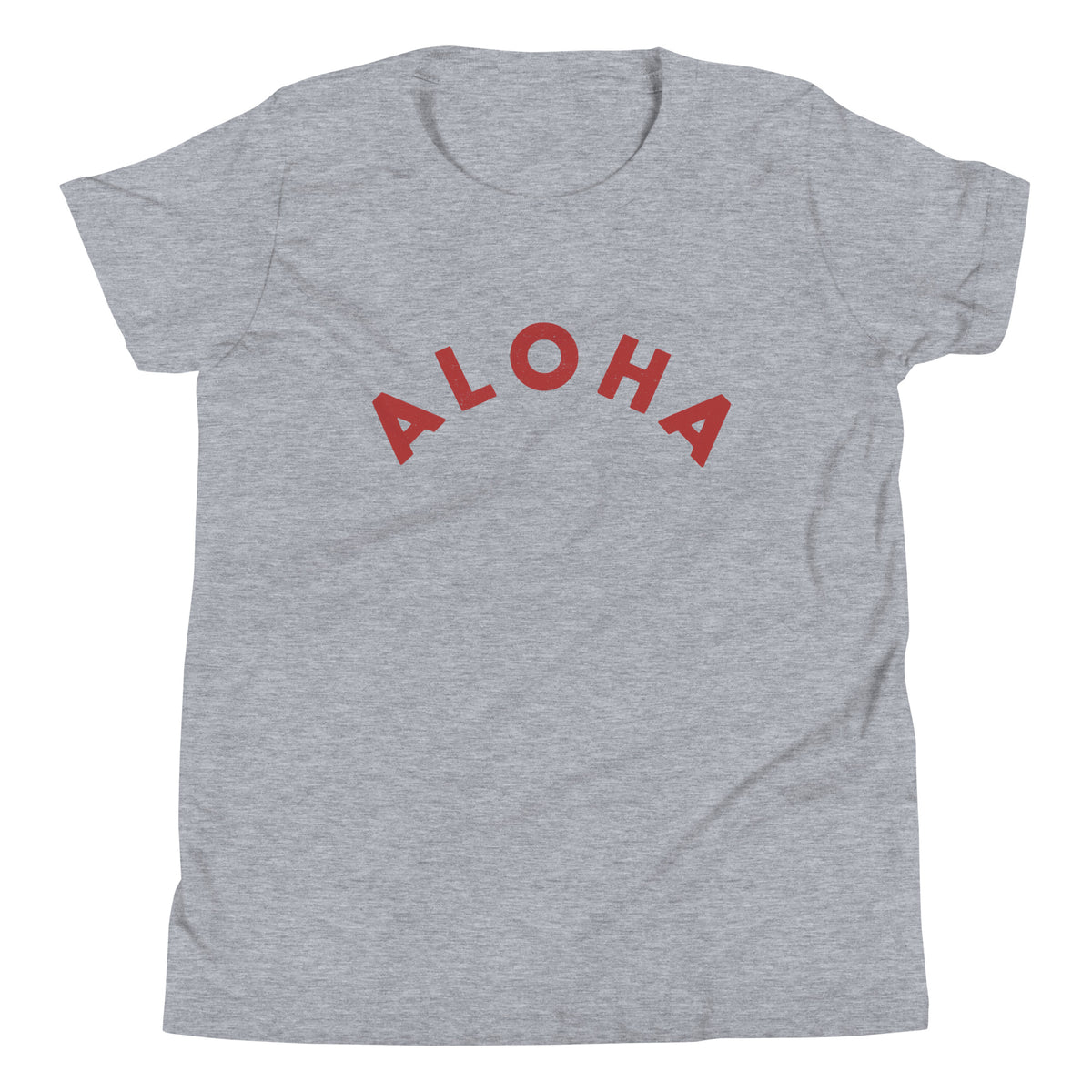 "Aloha" in clean vintage Hawaiian lettering, printed on a SodaPop Cool kids t-shirt.