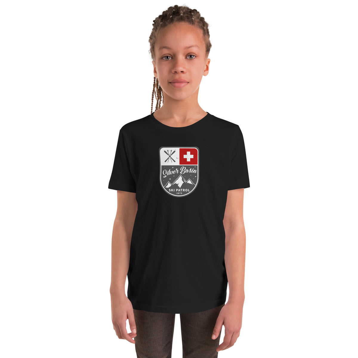 Silver Basin Ski California vintage graphic, printed on a SodaPop Cool kids t-shirt.