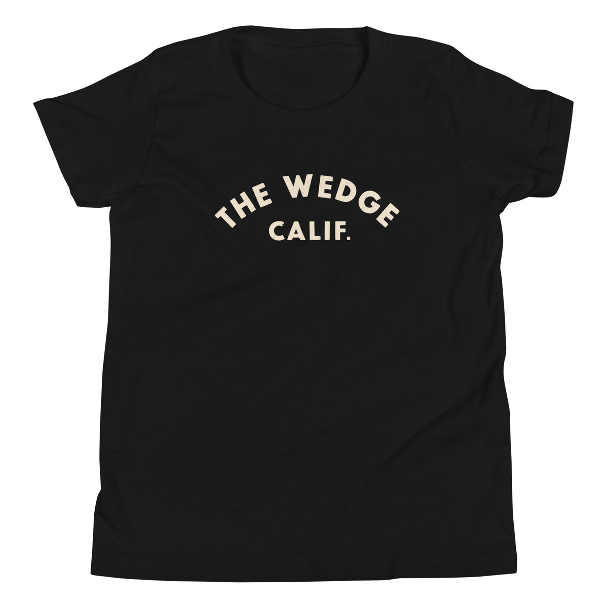 "The Wedge" in classic California surf lettering, printed on a SodaPop Cool kids t-shirt.