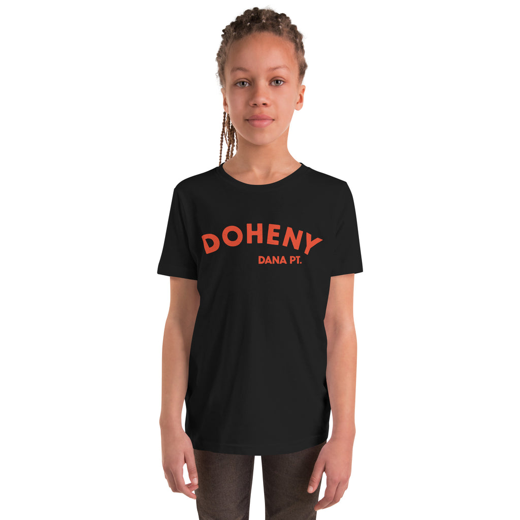 "Doheny Dana Point" in vintage California surf lettering, printed on a SodaPop Cool kids t-shirt.