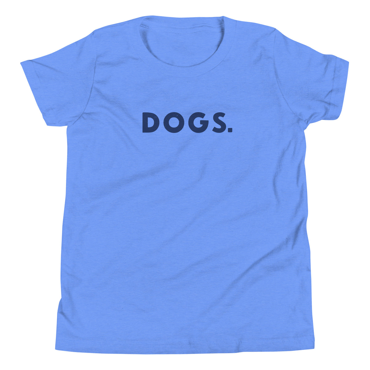 The word "Dogs." with a full stop, in vintage print styling, printed on a SodaPop Cool kids t-shirt.