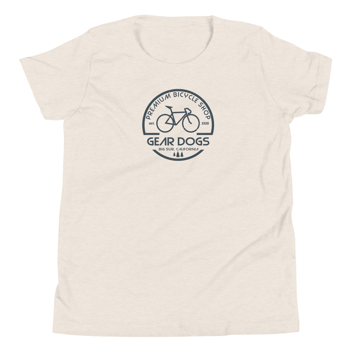 Gear Dogs Bike Shop Big Sur vintage graphic, printed on a SodaPop Cool kids t-shirt.
