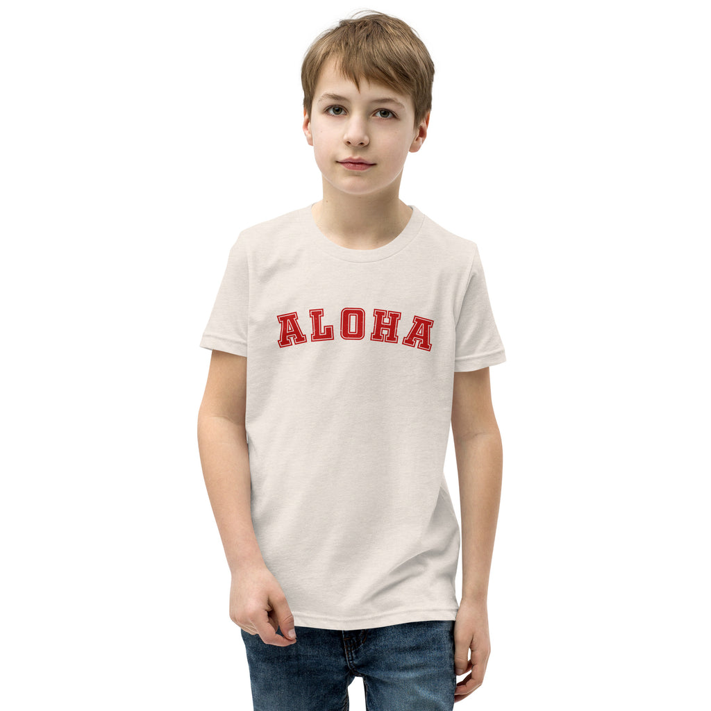 Aloha Hawaii Block vintage graphic, printed on a SodaPop Cool kids t-shirt.