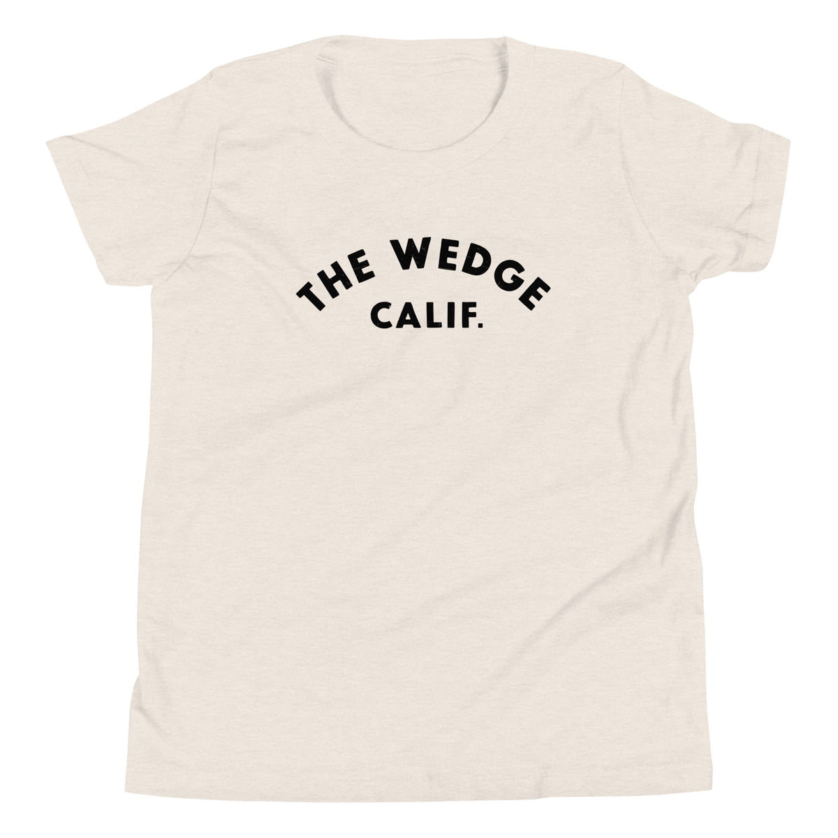 "The Wedge" in classic California surf lettering, printed on a SodaPop Cool kids t-shirt.