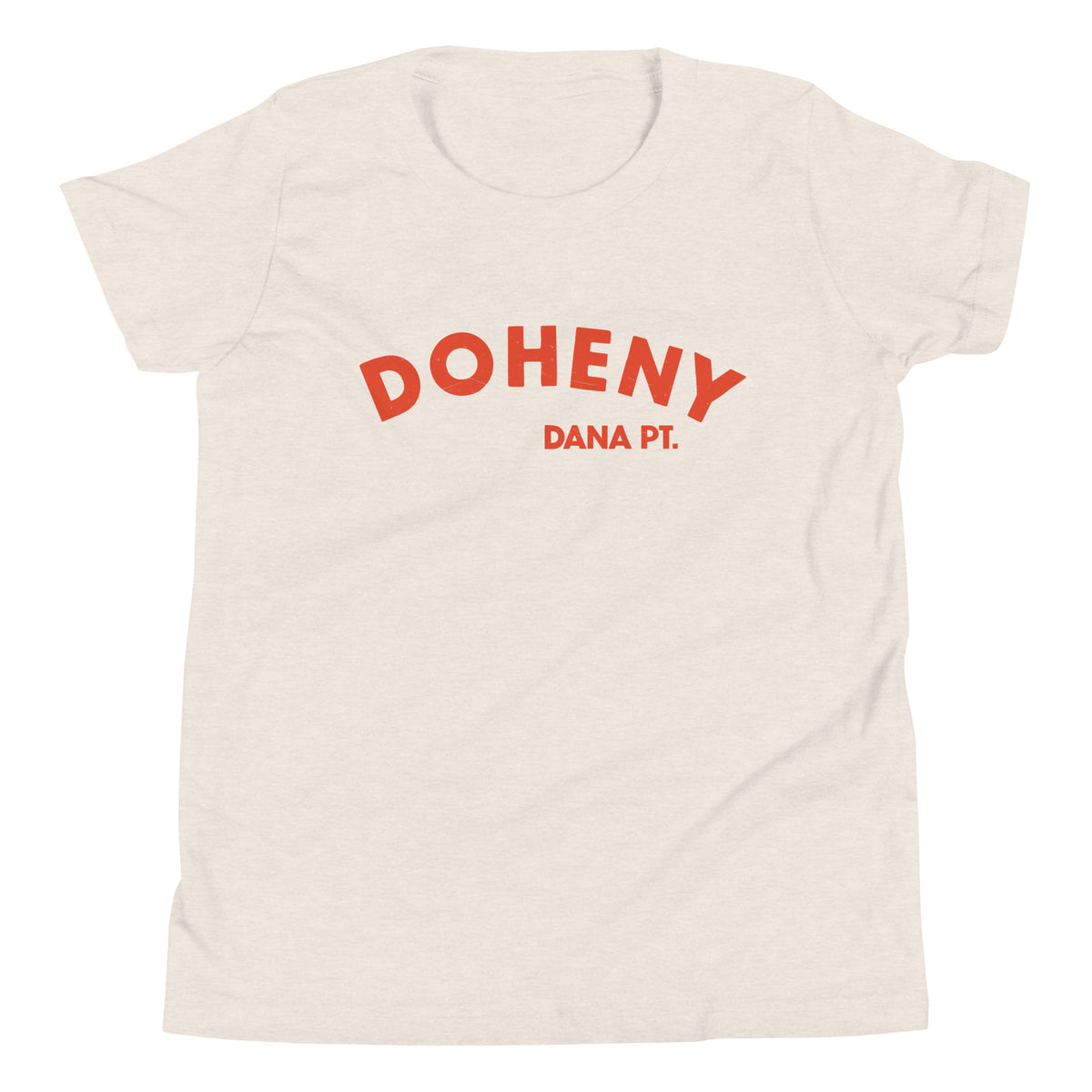 "Doheny Dana Point" in vintage California surf lettering, printed on a SodaPop Cool kids t-shirt.