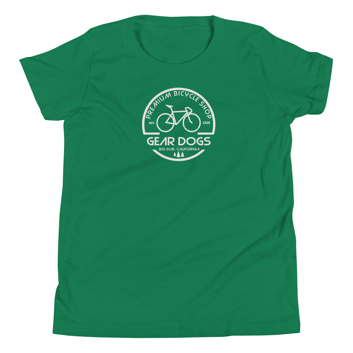 Gear Dogs Bike Shop Big Sur vintage graphic, printed on a SodaPop Cool kids t-shirt.