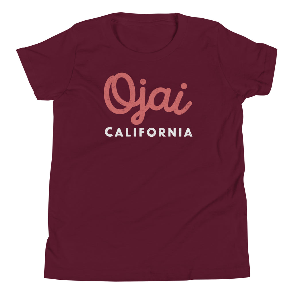 "Ojai California" in classic vintage lettering, printed on a SodaPop Cool kids t-shirt.