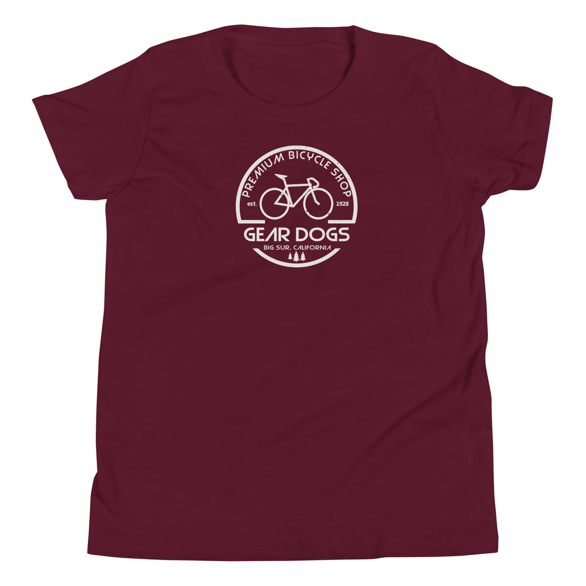 Gear Dogs Bike Shop Big Sur vintage graphic, printed on a SodaPop Cool kids t-shirt.