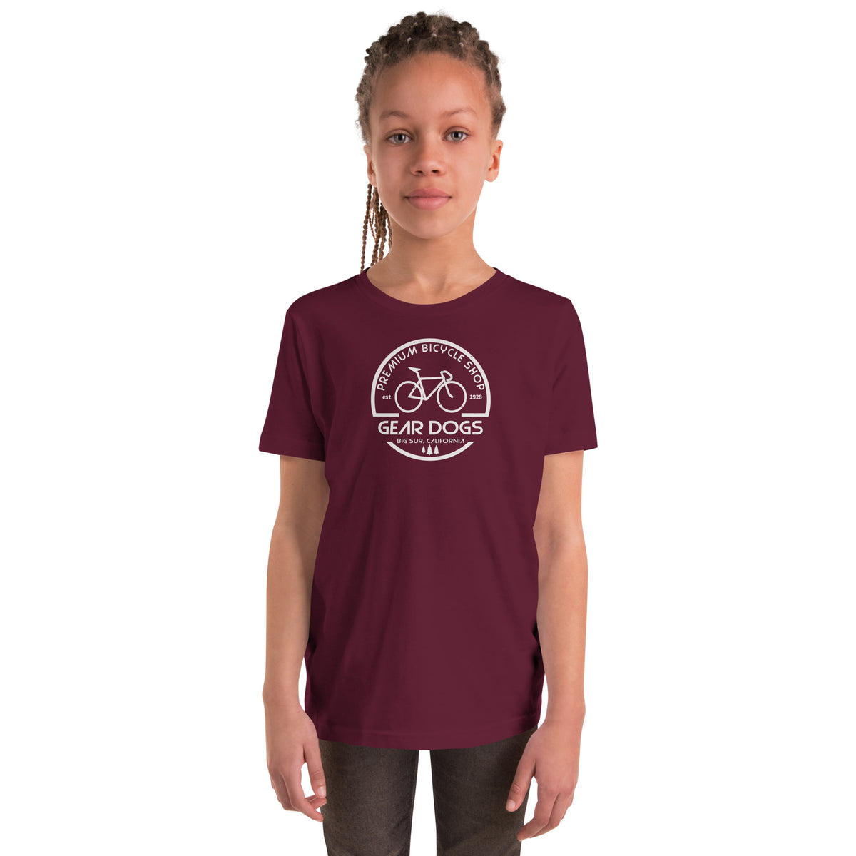 Gear Dogs Bike Shop Big Sur vintage graphic, printed on a SodaPop Cool kids t-shirt.