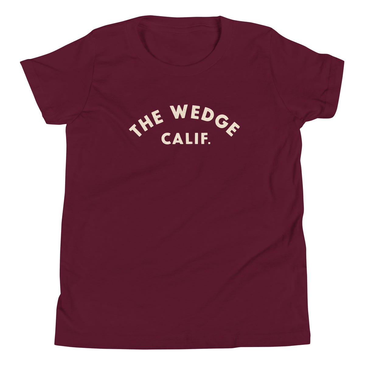 "The Wedge" in classic California surf lettering, printed on a SodaPop Cool kids t-shirt.