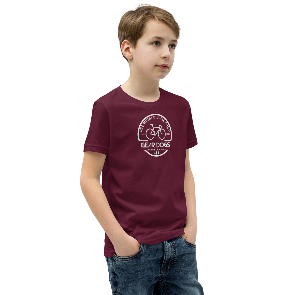 Gear Dogs Bike Shop Big Sur vintage graphic, printed on a SodaPop Cool kids t-shirt.