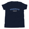 "Yosemite National Park" in vintage park-service lettering, printed on a SodaPop Cool kids t-shirt.