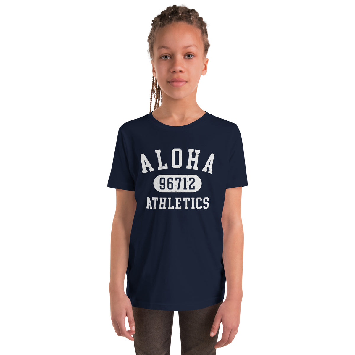 Aloha Hawaii Athletics 96712 vintage graphic, printed on a SodaPop Cool kids t-shirt.