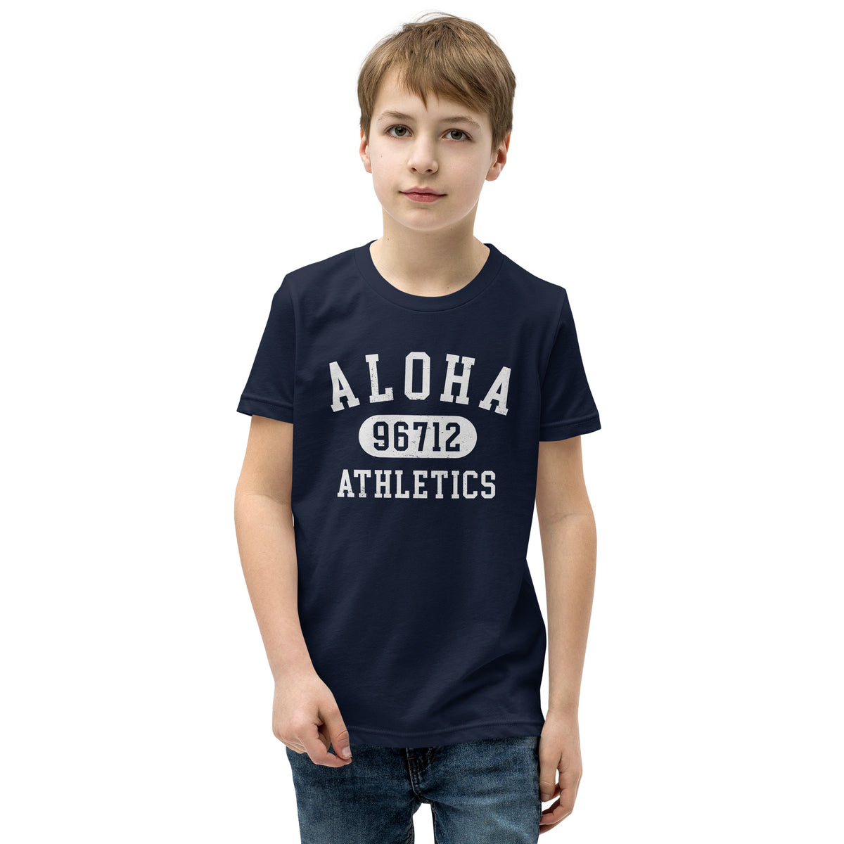 Aloha Hawaii Athletics 96712 vintage graphic, printed on a SodaPop Cool kids t-shirt.