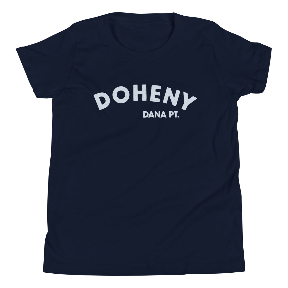"Doheny Dana Point" in vintage California surf lettering, printed on a SodaPop Cool kids t-shirt.