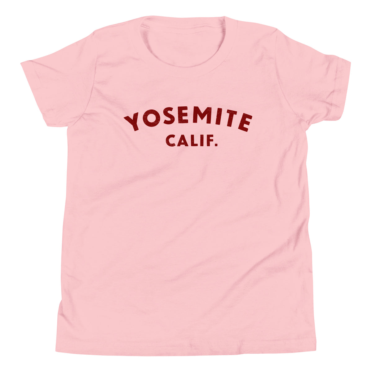 "Yosemite National Park" in vintage park-service lettering, printed on a SodaPop Cool kids t-shirt.