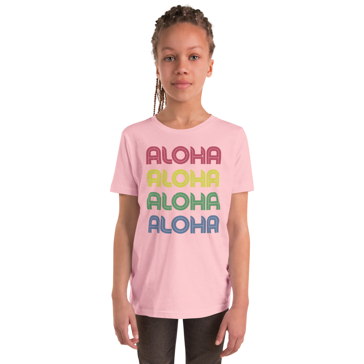 Aloha Hawaii Colors x 4 vintage graphic, printed on a SodaPop Cool kids t-shirt.
