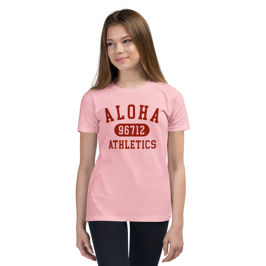 Aloha Hawaii Athletics 96712 vintage graphic, printed on a SodaPop Cool kids t-shirt.