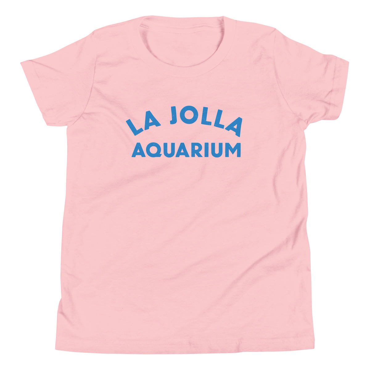 "La Jolla Aquarium" in classic vintage type, printed on a SodaPop Cool kids t-shirt.