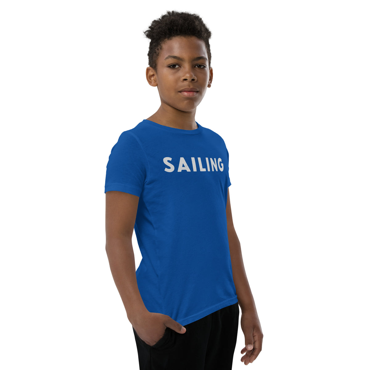 The word "Sailing" in clean vintage lettering, printed on a SodaPop Cool kids t-shirt.