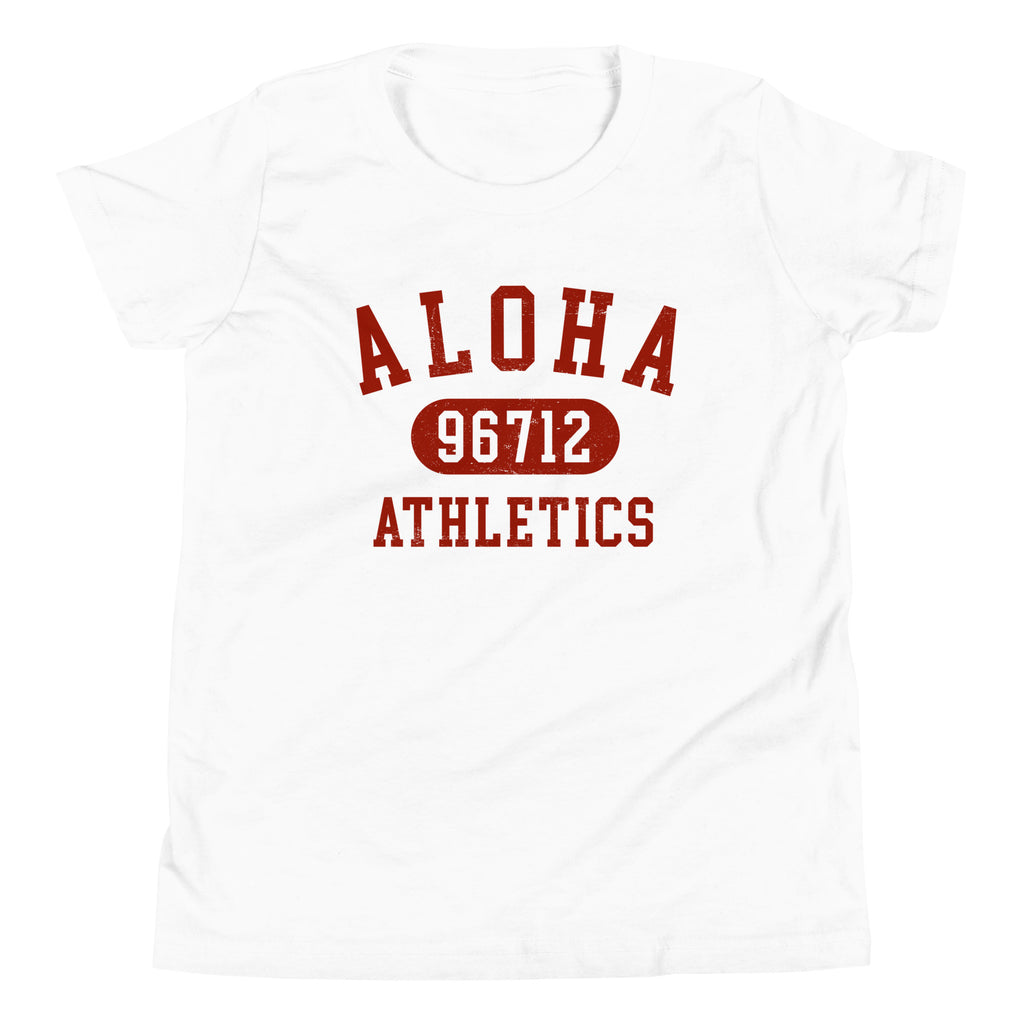 Aloha Hawaii Athletics 96712 vintage graphic, printed on a SodaPop Cool kids t-shirt.