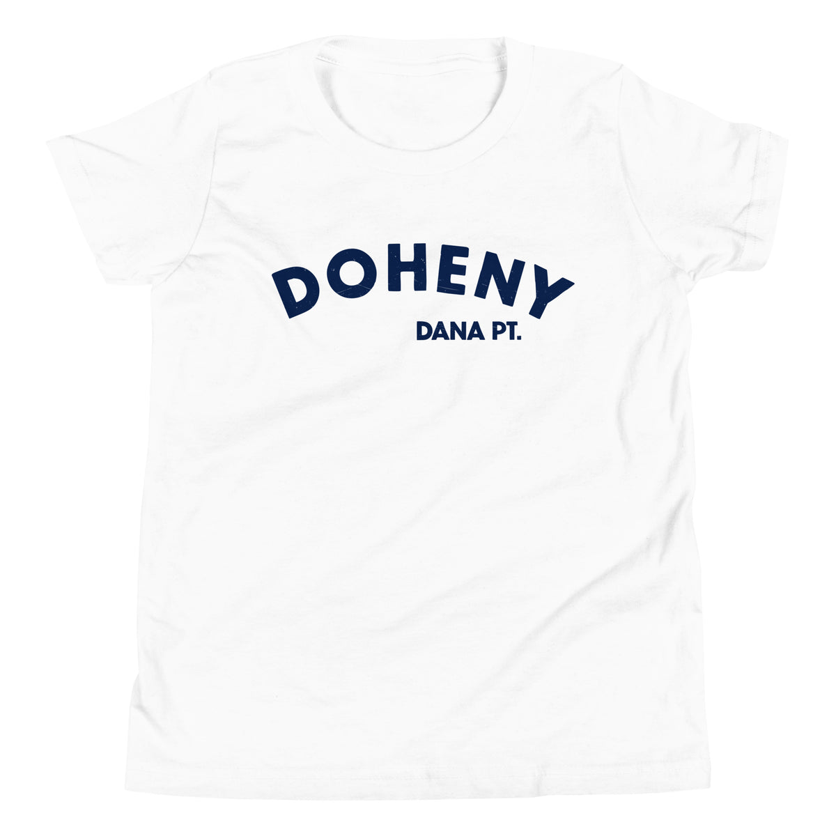 "Doheny Dana Point" in vintage California surf lettering, printed on a SodaPop Cool kids t-shirt.