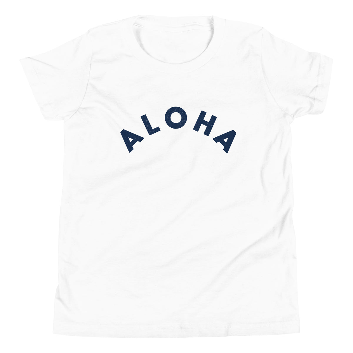 "Aloha" in clean vintage Hawaiian lettering, printed on a SodaPop Cool kids t-shirt.
